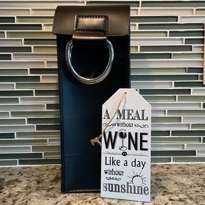 Black faux leather wine bag & wine decor